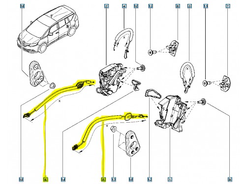 OEK KAPI İÇ AÇMA TELİ KISA ARKA SAĞ-SOL MEGANE IV-MEGANE IV SEDAN-ESPACE V 825001717R-825005940R OEM: 825001717R-825005940R - OEK 825001717R kodlu oto yedek parça görseli
