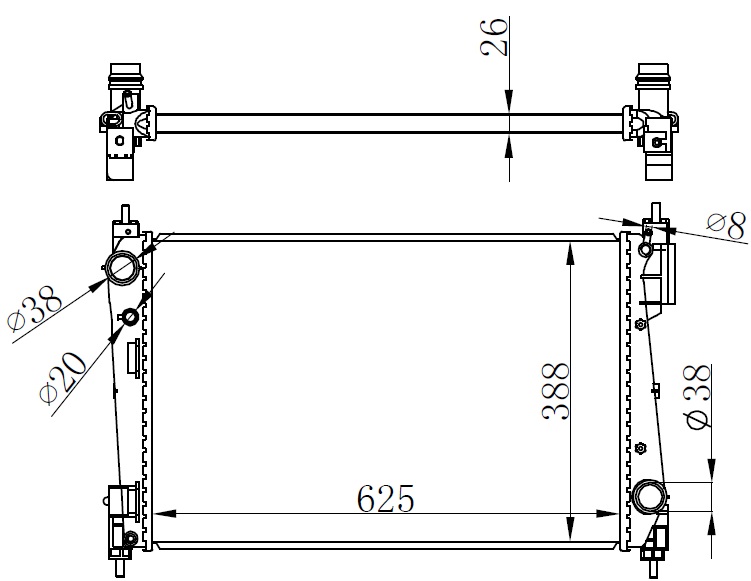 ORIS RADYATÖR CORSA D 1.3CDTI MEK AC KLİMASIZ 620x415x16 OEM: 55703926-13313295-1300296-1300415 - ORIS BOP174026 kodlu oto yedek parça görseli