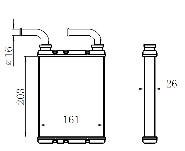 ORIS KALORİFER RADYATÖRÜ BRAZİNG FLUENCE DÜZ ÇIKIŞ BORULU 203X166X29 A/M OEM: 924147094R - ORIS KRN024026 kodlu oto yedek parça görseli