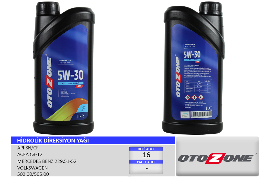 OTOZONE MOTOR YAĞI 5W30 1 LT ULTRA PRO PARTİKÜLLÜ-DPF TAM SENTETİK API SN/CF OEM: 5W30 - OTOZONE CYAG2131 kodlu oto yedek parça görseli