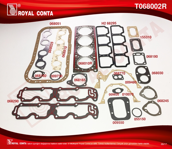 ROYAL MOTOR TAKIM CONTA SÜPER KEÇESİZ TMPR 2.0 159 A5.046 - 159 A6.046 5893330 OEM: 5893330 - ROYAL T068002R kodlu oto yedek parça görseli