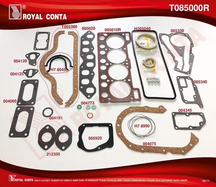 ROYAL MOTOR TAKIM CONTA SÜPER SKT KEÇELİ SUBP.LAST R9 BROADWAY-R19 1.4 KARBÜRATÖRLÜ  - ROYAL T085000R kodlu oto yedek parça görseli