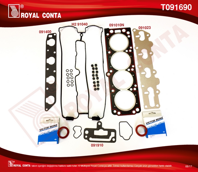 ROYAL ÜST TAKIM CONTA VECTRA B 96 02 ASTRA F 95 98 OMEGA B 94 99 VECTRA A 92 95 2.0 16V X20XEV 136HP KEÇELİ-SUBAP LASTİKLİ OEM: 90509837-1606770-90510218-1606774 - ROYAL T091690 kodlu oto yedek parça görseli