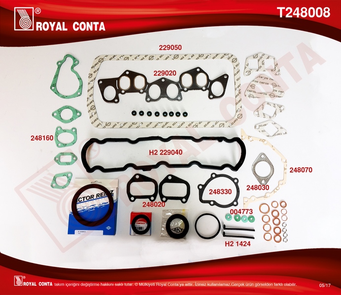 ROYAL MOTOR TAKIM CONTA SKT KEÇELİ SKC SİZ P205-P305-P306-PARTNER 1.8D XUD7 OEM: 0197.37 - ROYAL T248008 kodlu oto yedek parça görseli