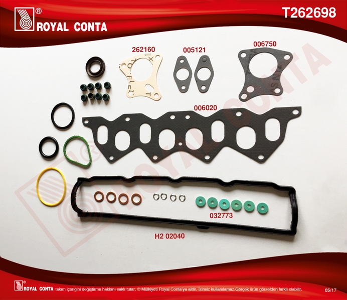 ROYAL MOTOR ÜST TAKIM CONTA SKT KEÇELİ SİLİNDİR KAPAKSIZ KNG-EXP-CLIO-F8Q - ROYAL T262698 kodlu oto yedek parça görseli