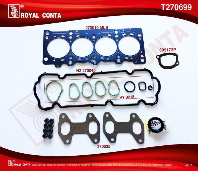 ROYAL ÜST TAKIM CONTA SKT KEÇELİ/SUB.LASTİKLİ PALIO 1.2 8V 60-65 HP - ROYAL T270699 kodlu oto yedek parça görseli