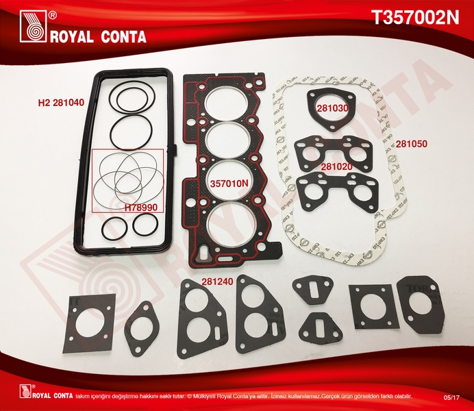 ROYAL MOTOR TAKIM CONTA AX-BX-C15-SAXO-XSARA-ZX-C3 1.1-1.4 LT. K1F-K1G-K2A-K2B-TU1M-TU3M OEM: 0197.H9 - ROYAL T357002N kodlu oto yedek parça görseli