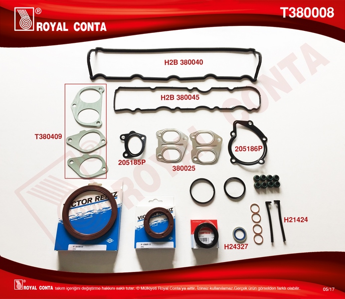 ROYAL MOTOR TAKIM CONTA KEÇELİ LASTİKLİ PARTNER-BERLINGO-C15-JUMPY-XSARA 1.9 DW8 0197.X6 OEM: 0197.X6 - ROYAL T380008 kodlu oto yedek parça görseli