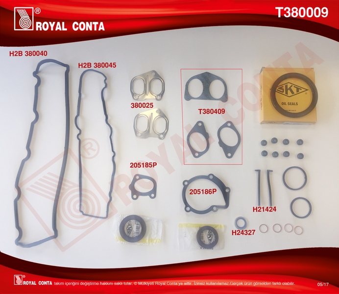 ROYAL MOTOR TAKIM CONTA SKT KEÇELİ LASTİKLİ PARTNER-BERLINGO-C15-JUMPY-XSARA 1.9 DW8 OEM: 0197.X6 - ROYAL T380009 kodlu oto yedek parça görseli