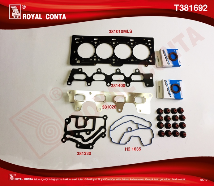 ROYAL ÜST TAKIM CONTA REINZ KEÇELİ SUB.LASTİKLİ CLIO-MGN-SCENIC-LGN 1.4-1.6 16V K4J-K4M OEM: 7701471886-7701471361 - ROYAL T381692 kodlu oto yedek parça görseli