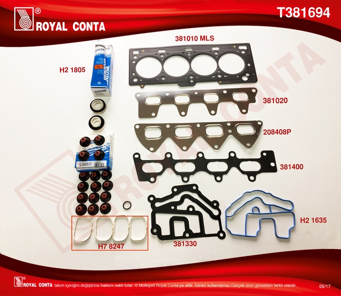 ROYAL ÜST TAKIM CONTA REINZ KEÇE SUBAP LASTİK MGN II-CLIO III-SCENIC II-III 1.6 16V K4M 110-112-113 HP OEM: 7701474372 - ROYAL T381694 kodlu oto yedek parça görseli