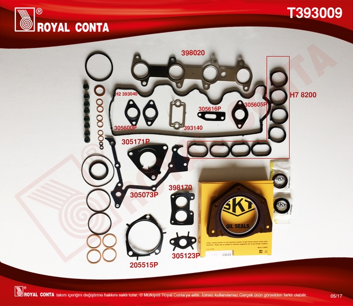 ROYAL MOTOR TAKIM CONTA SKT KEÇELİ/SUB.LASTİKLİ/SKC SİZ DOBLO-PUNTO 1.9 DZL - ROYAL T393009 kodlu oto yedek parça görseli