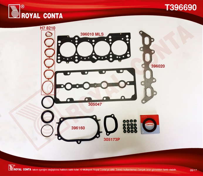 ROYAL ÜST TAKIM CONTA REINZ KEÇELİ LASTİKLİ PALIO-ALBEA 1.2 16V 80HP 188A5.000 71739160 OEM: 71739160 - ROYAL T396690 kodlu oto yedek parça görseli