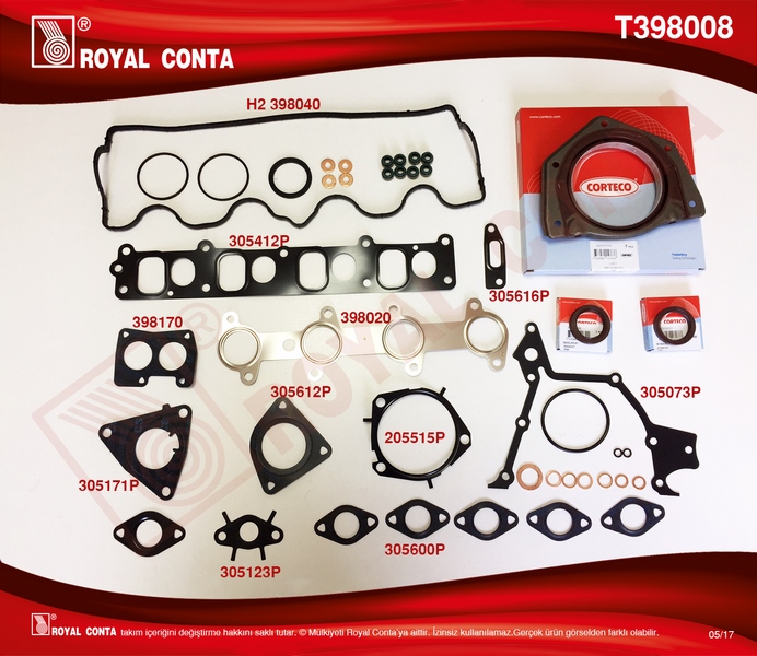 ROYAL MOTOR TAKIM CONTA KEÇELİ S LASTİKLİ DOBLO-PUNTO 1.9 JTD 182.B9.000- 188.A2.000 MOTOR SKC SİZ 71718129 OEM: 71718129 - ROYAL T398008 kodlu oto yedek parça görseli