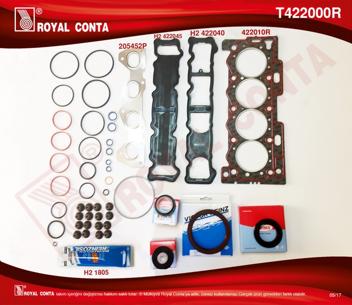 ROYAL MOTOR TAKIM CONTASI CORTECO KEÇELİ S.LASTİKLİ P206-P207P307-P1007-C2-C3-C4 1.4 16V 03 > 88HP ET3J4  - ROYAL T422000R kodlu oto yedek parça görseli