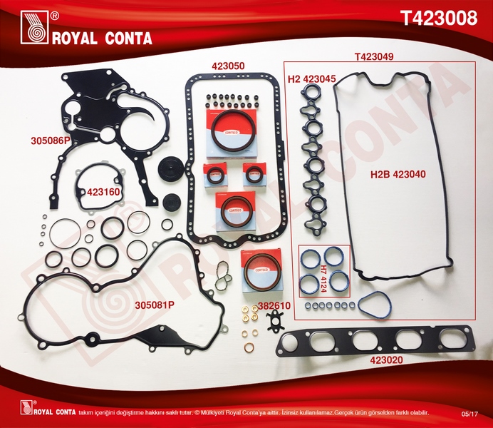ROYAL TAKIM CONTA CORTECO KEÇELİ REINZ SUBP.LAST SKC SİZ MASTER 2.2-2.5 DCI G9T-G9U  - ROYAL T423008 kodlu oto yedek parça görseli