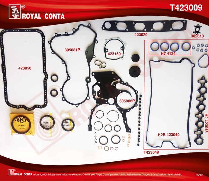 ROYAL TAKIM CONTA SKT KEÇELİ REINZ SUBP.LAST SKC SİZ MASTER 2.2-2.5 DCI G9T-G9U  - ROYAL T423009 kodlu oto yedek parça görseli