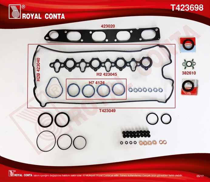 ROYAL ÜST TAKIM CONTA CORTECO KEÇELİ REINZ SUB.LAST SKC SİZ MASTER 2.2-2.5 DCI G9T-G9U 7701477813 OEM: 7701477813 - ROYAL T423698 kodlu oto yedek parça görseli
