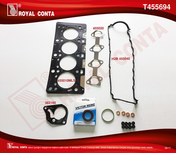 ROYAL ÜST TAKIM CONTASI REINZ KEÇELİ SUBAP LASTİKLİ MGN II-KNG-CLIO-LOGAN SANDERO 1.5 DCI K9K OEM: 7701476729-8200351353-110444213R - ROYAL T455694 kodlu oto yedek parça görseli