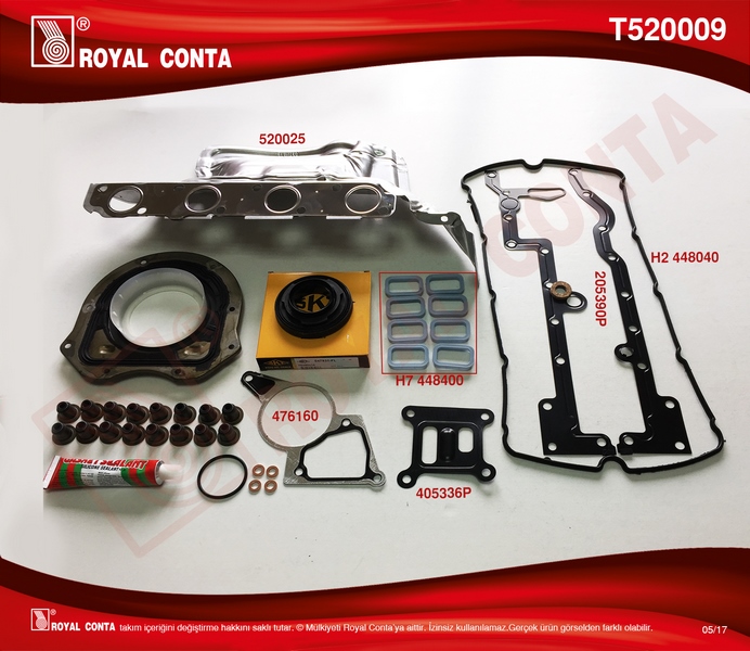 ROYAL MOTOR TAKIM CONTA SKT KEÇELİ S.LASTİKLİ SKCSİZ TRANSIT V.347 2.2 06 11 BOXER-JUMPER-DUCATO 2.2HDI 06 OEM: 6C116008AA-T520009 - ROYAL T520009 kodlu oto yedek parça görseli