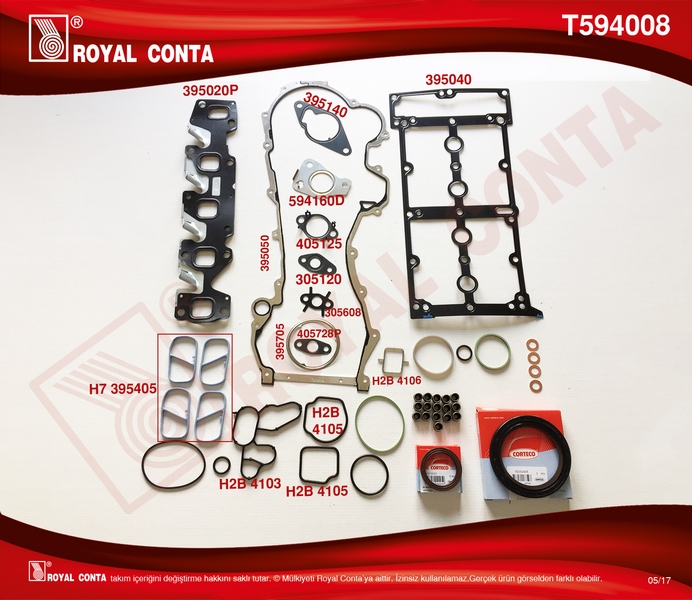 ROYAL MOTOR TAKIM CONTA REINZ CORTE KEÇE S.LAST-SKC SİZ DOBLO-PUNTO-500 1.3MTJ 10 199.A3/A9/B1/B4-223.A9 71753908-71753766-6606041-93195356 OEM: 71753908-71753766-6606041-93195356 - ROYAL T594008 kodlu oto yedek parça görseli