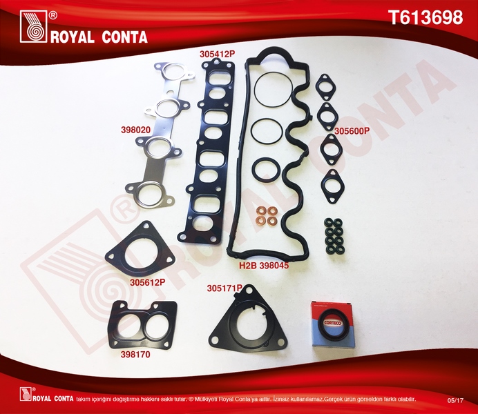 ROYAL ÜST TAKIM CONTA REINZ.KEÇELİ S.LASTİKLİ DOBLO-PUNTO 1.9JTD 182.B9.00/188.A2.00 4081111 MOT.İTİBAR 71739971 OEM: 71739971 - ROYAL T613698 kodlu oto yedek parça görseli