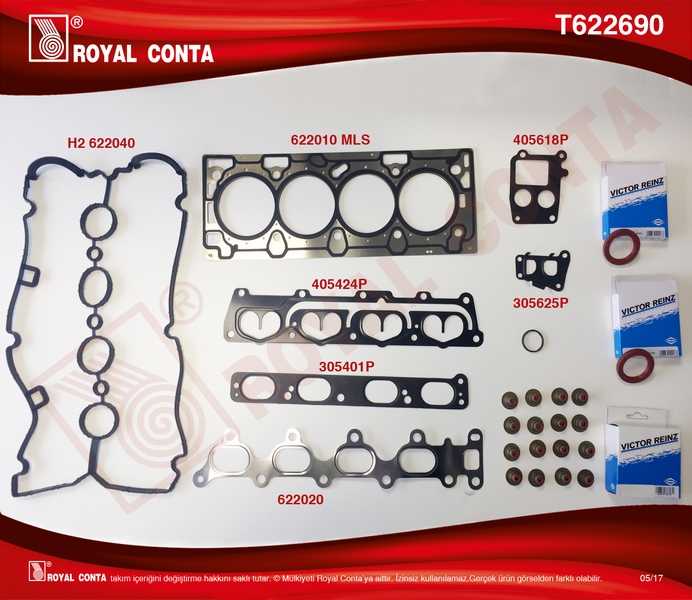 ROYAL ÜST TAKIM CONTASI KEÇELİ ASTRA G-H-VECTRA C 1.6 16V Z16XEP OEM: 1606221-93176980 - ROYAL T622690 kodlu oto yedek parça görseli