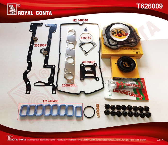 ROYAL MOTOR TAKIM CONTA SKT KEÇE SUBAP LAS SKC SİZ BOXER-JUMPER 2.2 HDİ 100/120 P22DTE Euro4  - ROYAL T626009 kodlu oto yedek parça görseli