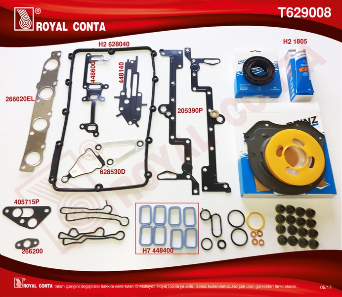 ROYAL MOTOR TAKIM CONTA REINZ KEÇ. SUBP.LASTİK SKC SİZ TRANSIT V348 11 14 V363 14 RANGER 12 2.2TDCI 155PS EURO5 A.CEKER BK3Q6008AAT-T229389 OEM: BK3Q6008AAT-T229389 - ROYAL T629008 kodlu oto yedek parça görseli