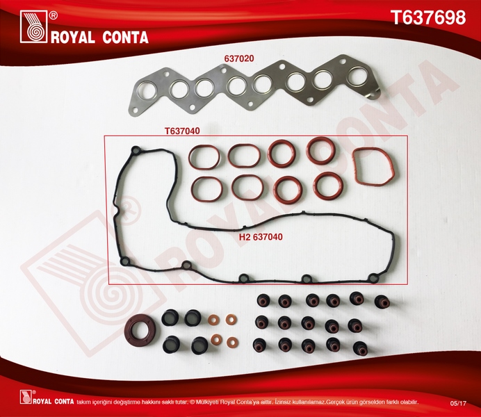 ROYAL ÜST TAKIM CONTA REINZ KEÇELİ S LASTİ SKC SİZ C4-C5 04 C8-JUMPY-MONDEO-C30-S40 II 07 2.0HDI OEM: 0197.AC - ROYAL T637698 kodlu oto yedek parça görseli
