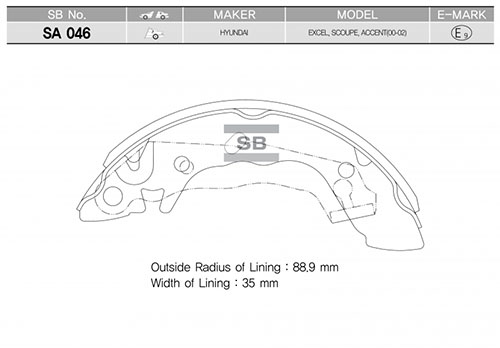 SANGSIN ARKA KAMPANA PABUÇ BALATA HYUNDAI EXCEL 90-95 / S COUPE 92-96 5830524A00-5830524A20-5830524A30 OEM: 5830524A00-5830524A20-5830524A30 - SANGSIN SA046 kodlu oto yedek parça görseli