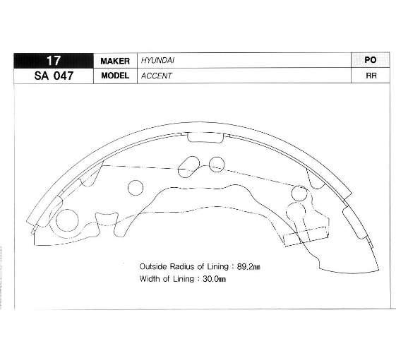 SANGSIN ARKA KAMPANA PABUÇ BALATA HYUNDAI ACCENT 1.3L 1.5L 4G13 4G15 95-00 / ATOS 1.0L 1.1L 98- 5830522A01 OEM: 5830522A01 - SANGSIN SA047 kodlu oto yedek parça görseli