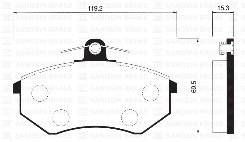 SANGSIN ÖN FREN BALATA İNCE VW GOLF II III / POLO CLASSIC 95-> / PASSAT 88-97 / CADDY 95-04 / SEAT CORDOBA / IBIZA GDB1048-GDB1044 OEM: 357698151A-357698151D-WVA20669 - SANGSIN SP1043 kodlu oto yedek parça görseli