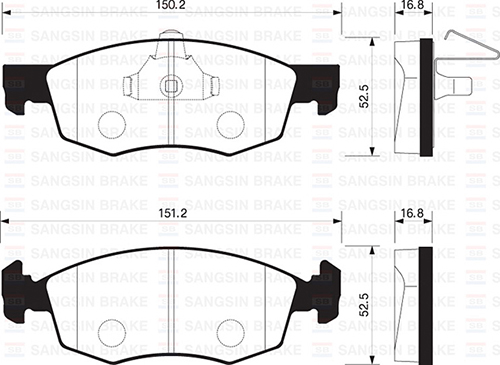 SANGSIN ÖN FREN BALATA FIAT PALIO WEEKEND 96- / ALBEA 01- / DOBLO 00- OEM: 9949125-77362180-WVA20907 - SANGSIN SP1198 kodlu oto yedek parça görseli
