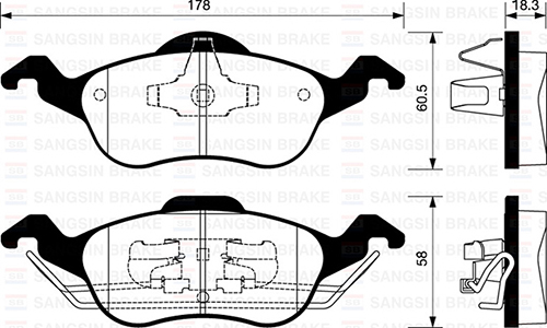 SANGSIN ÖN FREN BALATA FORD FOCUS 1.4L 1.6L 1.8L 2.0L 98-04 TAMT2K021FCS-1075558-98AB2K021AG OEM: TAMT2K021FCS-1075558-98AB2K021AG - SANGSIN SP1259 kodlu oto yedek parça görseli