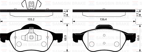 SANGSIN ÖN BALATA MEGANE II 02 SCENIC II 02 CLIO III 05 1.5dCi 1.6 16V 2.0 16V OEM: 410601237R-7701209100-WVA24535 - SANGSIN SP1414 kodlu oto yedek parça görseli