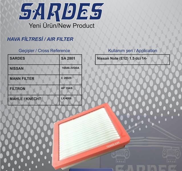 SARDES HAVA FİLTRESİ NISSAN NOTE E12 1.5 DCİ 14 165463VD0A OEM: 165463VD0A - SARDES SA2801 kodlu oto yedek parça görseli