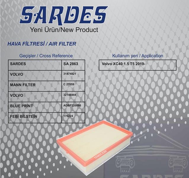 SARDES HAVA FİLTRESİ VOLVO XC40 T5 1.5 19 31474821 OEM: 31474821 - SARDES SA2863 kodlu oto yedek parça görseli