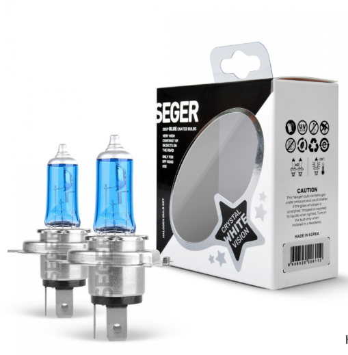 SEGER AMPUL H4 12V 100/90W P43T CRYSTAL WHİTE YÜKSEK GÜÇ. 4.500K BEYAZ IŞIK P43 TIRNAKLI - SEGER 206518 kodlu oto yedek parça görseli