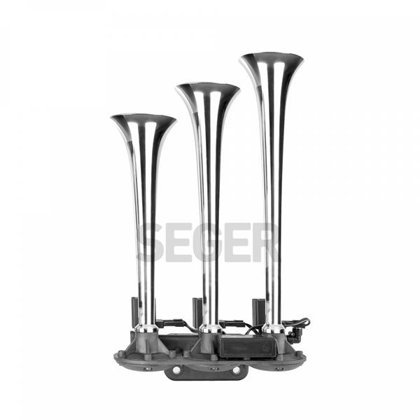 SEGER ÜÇ BORULU 8 SES KOMBİNASYONLU 12V NOSTALJİ KORNA-KROM BORULU  - SEGER 82EN12.000.03 kodlu oto yedek parça görseli