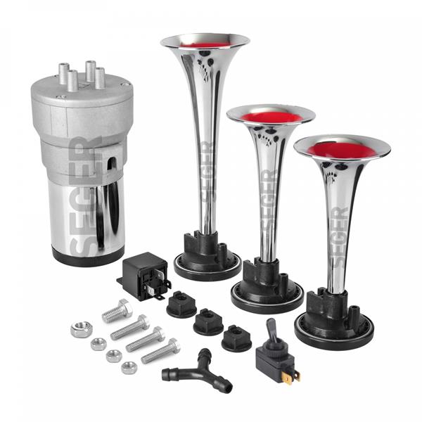 SEGER KORNA KOMPRESÖRLÜ ÜÇ PLASTİK BORULU 12V KROM RENKLİ - SEGER 82KH12.000.03B kodlu oto yedek parça görseli