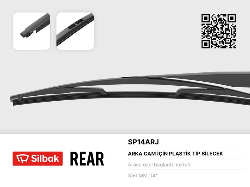 SILBAK SİLECEK SÜPÜRGESİ ARKA PLASTİK TİP 350MM HONDA CR-V I 01/99 02/02 . CR-V III 09/06 06/12 . FIT 05 /03 . FREED 03/09 . JAZZ II 03/02 07/08 . JAZZ III 07/08 . INFINITY EX 10/08 . KIA SPORTAGE  - SILBAK SP14ARJ kodlu oto yedek parça görseli