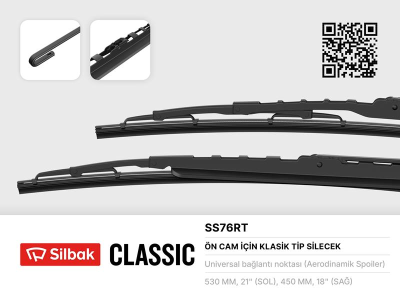SILBAK SİLECEK SÜPÜRGESİ 530/450mm RÜZGARLIKLI MICRA POLO III 95-01  - SILBAK SS76RT kodlu oto yedek parça görseli