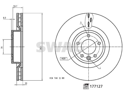 SWAG FREN DISKI ON 19 INC RANGE ROVER SPORT 2 L494 13 16 RANGE ROVER 4 VOGUE L405 12 DISCOVERY 5 L462 16 LR098967-LR161893 OEM: LR098967-LR161893 - SWAG 33103918 kodlu oto yedek parça görseli