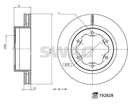 SWAG FREN DİSKİ TRANSİT V 14 RWDTRANSİT V 19 4X4TRANSİT V 19 FWDTRANSİT V 19 RWD FEBI 192828 OEM: 2407574-LK412A315CB-LK4Z2C026A - SWAG 33111005 kodlu oto yedek parça görseli