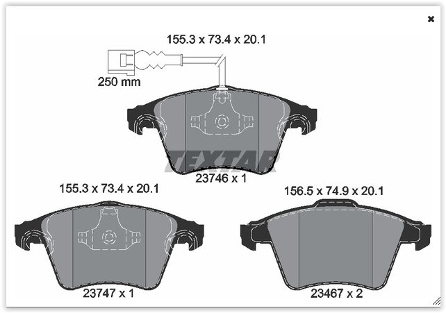 TEXTAR ÖN BALATA FİŞLİ TRANSPORTER T5 16 JANT YM KALIN 03 > OEM: 7H0698151-7H0698151B - TEXTAR 2374602 kodlu oto yedek parça görseli