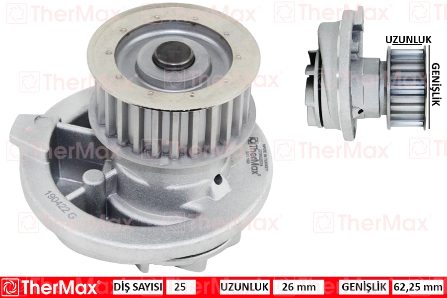 THERMAX DEVİRDAİM ASTRA F-G-VECTRA A-B-OMEGA B-KADETT E-CALIBRA A 1.8i 16V-1.7D-2.0i 16V T 1334041 OEM: 1334053-9192370-1334050-90466343 - THERMAX T01.168 kodlu oto yedek parça görseli