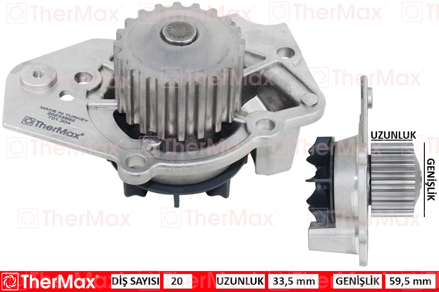 THERMAX DEVİRDAİM PSA BX 1.7 1.9 ZX 205 C15 XANTIA 1.9 306 1.8 120160-1201.60-GWP338-GWP337 OEM: 120160-1201.60-GWP338-GWP337 - THERMAX T01.304 kodlu oto yedek parça görseli