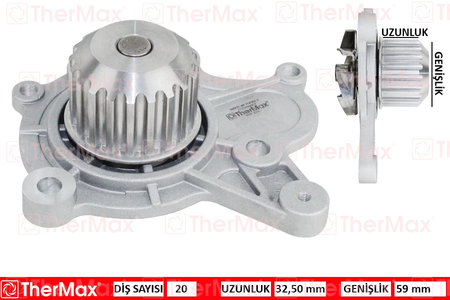 THERMAX DEVİRDAİM SU POMPASI HYUNDAI ACCENT GETZ 1.5L D3EA CRDİ 02-05 / SANTAFE 2.2L CRDİ 06-09 / SONATA 2.0L D4EA CRDİ DİZEL 06-11 2510027000-2510027010 OEM: 2510027000-2510027010 - THERMAX T01.311 kodlu oto yedek parça görseli