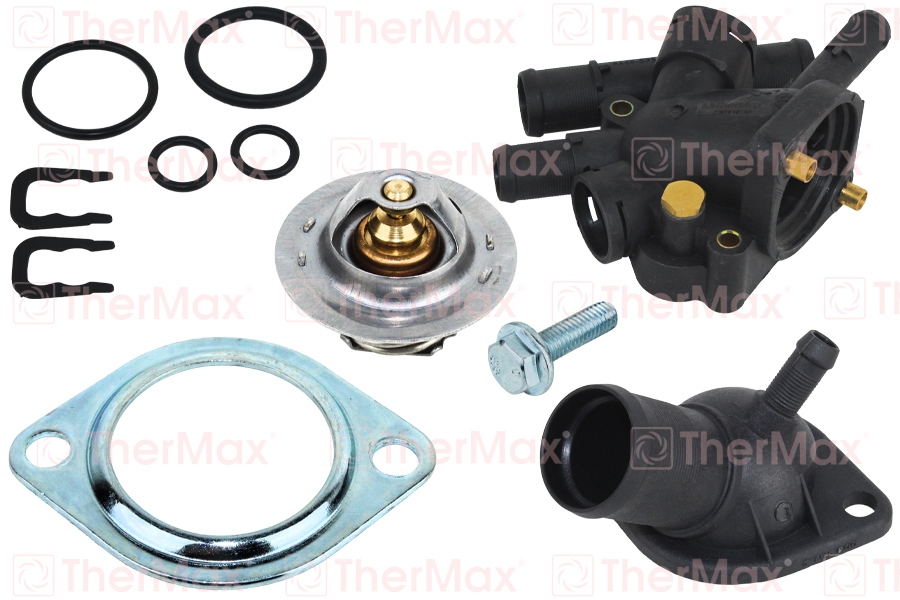 THERMAX TERMOSTAT 89 C KOMPLE KANGOO 97 MEGANE I 96 CLIO II 98 05 LAGUNA 96 1.9D F8Q SENSÖR DELİKLİ 7701474249-7700866731-7700112491 OEM: 7701474249-7700866731-7700112491 - THERMAX T02.166 kodlu oto yedek parça görseli